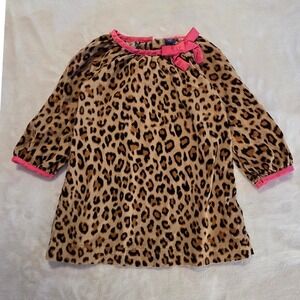 Toddler Girls 100% Cotton Leopard Print Dress with Pink Bow 2T